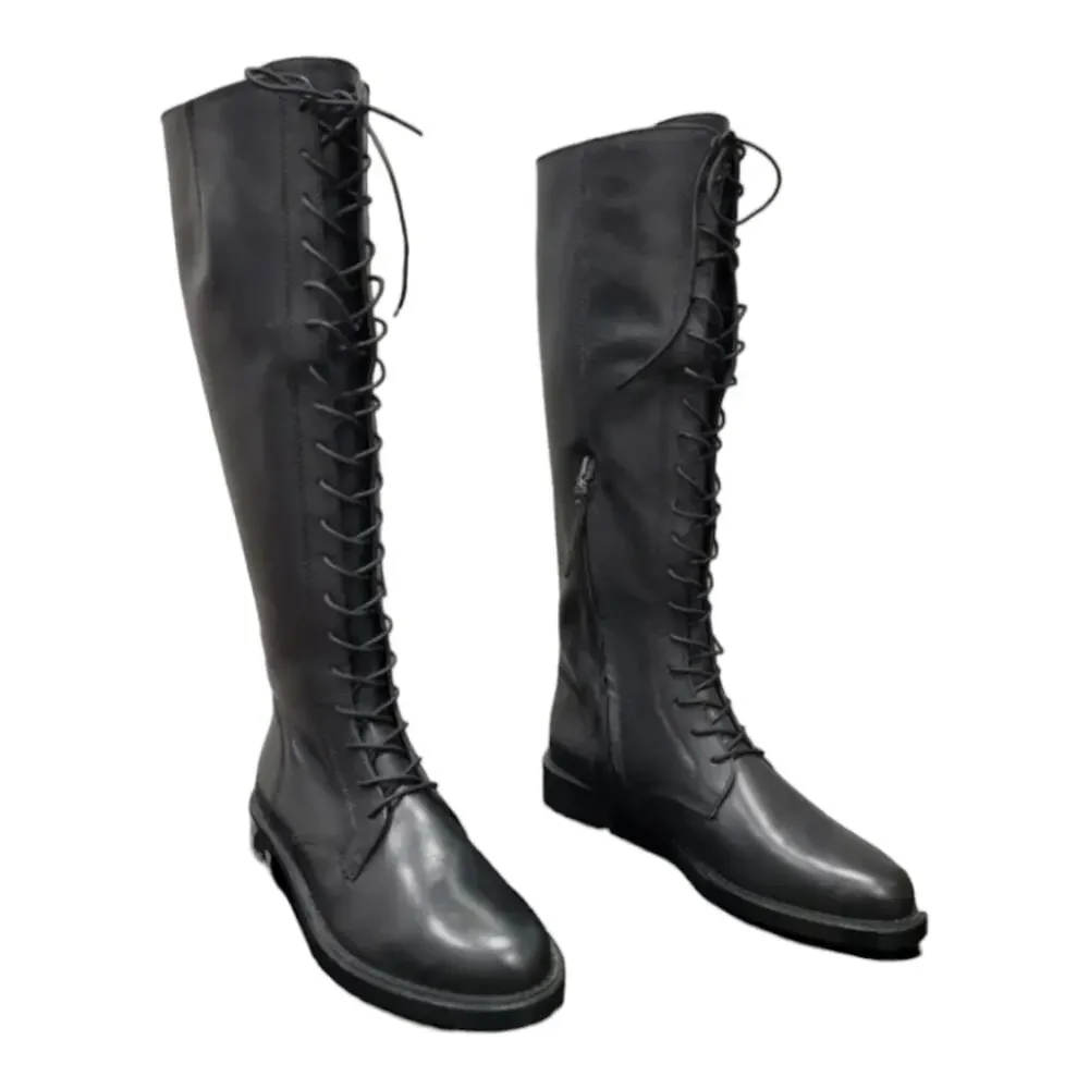 Sam‎ Edelman Black Leather Nance Knee-High Lace-Up Boots Size 6.5